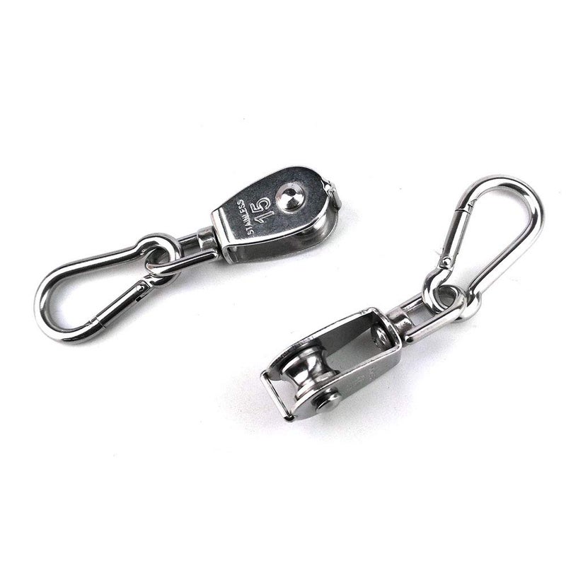 Hamineler 2PCS 304 Stainless Steel Single Pulley Block M15, Wire Rope Crane Pulley Block Hanging Wire Towing Wheel with 2PCS Spring Snap Hook - Image 5